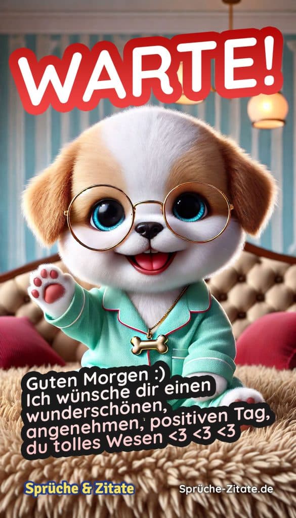 Guten Morgen Gruss eines süßen Hunde Welpen Babys als Illustration zum kostenlosen Teilen auf WhatsApp