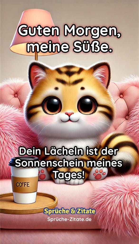 Guten Morgen Gruss eines süßen Katzen Babys als Illustration zum kostenlosen Teilen auf WhatsApp